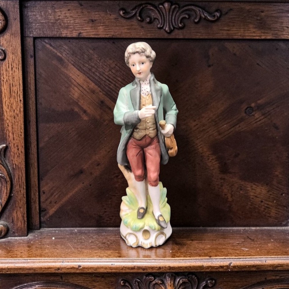 Capodimonte Young Man With Violin Figurine, Vintage Porcelain Italian Art Statue